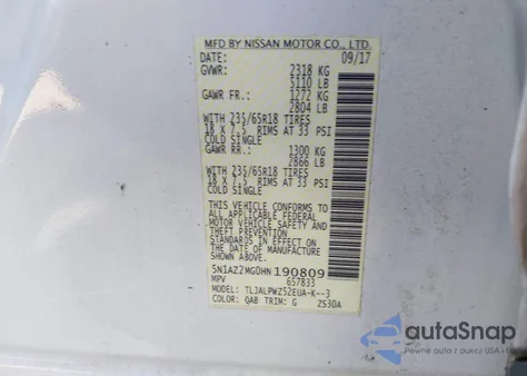 2017 Nissan Murano S from USA, damaged, VIN 5N1AZ2MG0HN190809